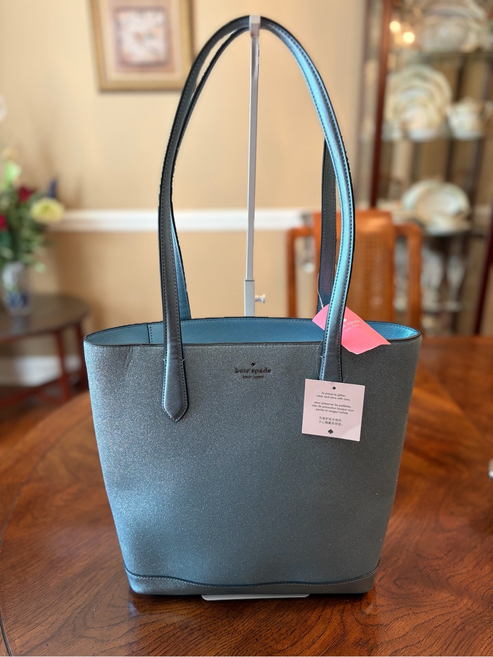 NWT kate spade ♠️ Sparkle/Tinsel Tote in Frosty Sky.